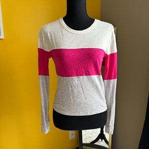 Abercrombie & Fitch Long Sleeve T-Shirt Color Block Stripes XXS Pink Gray White